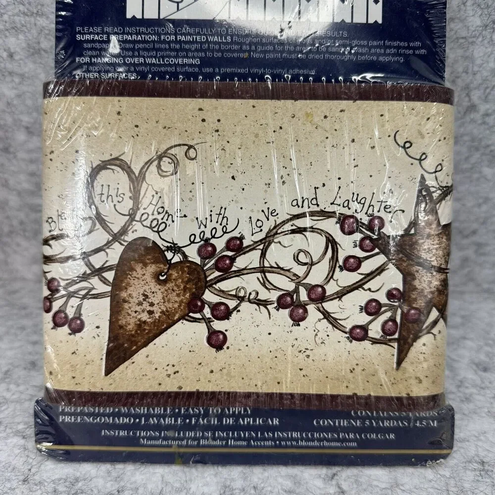 NEW Expressions Rusty Hearts & Stars Wallpaper Border 5 Yards Pattern # SB10238B